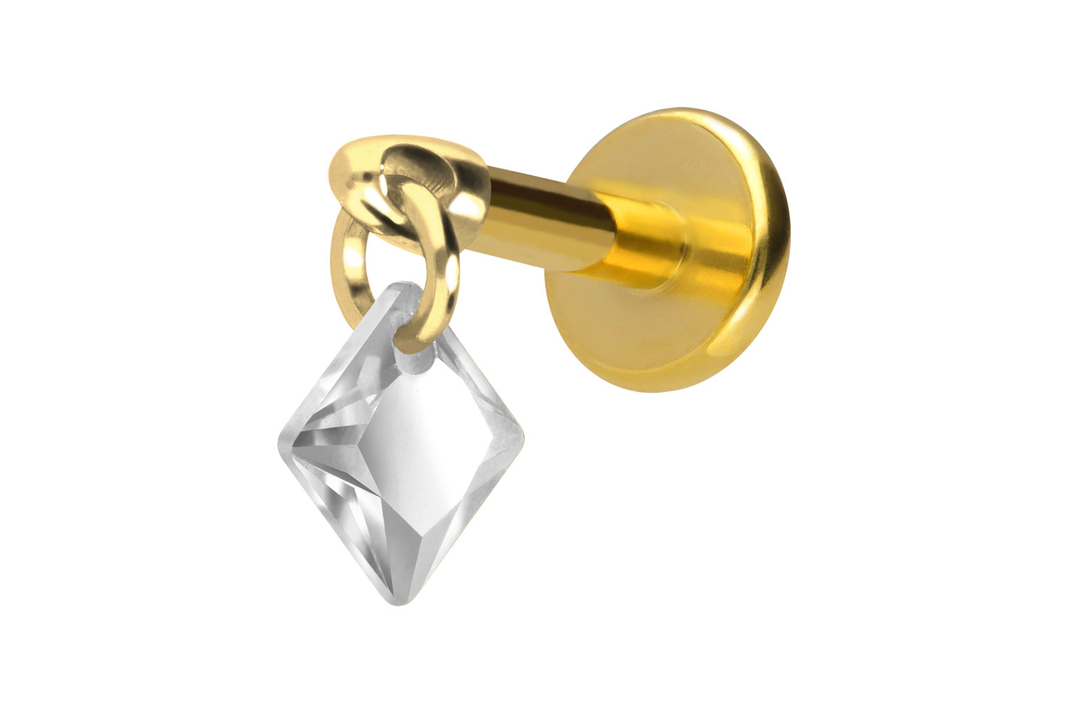 Titan Labret Piercing mit Innengewinde KRISTALLQUADRAT